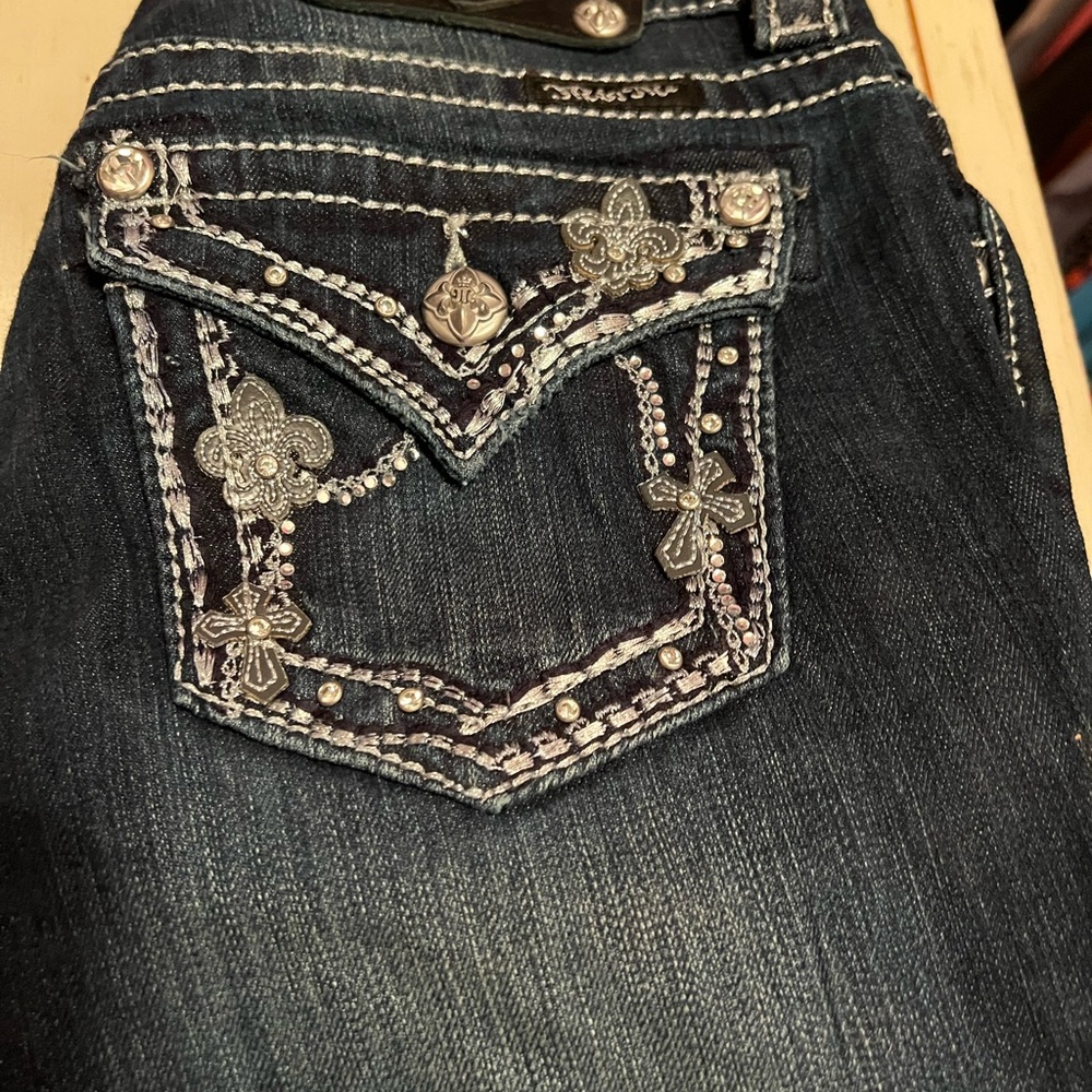 Miss Me Dark Blue Boot Cut Jeans with Embellished Back Pocket